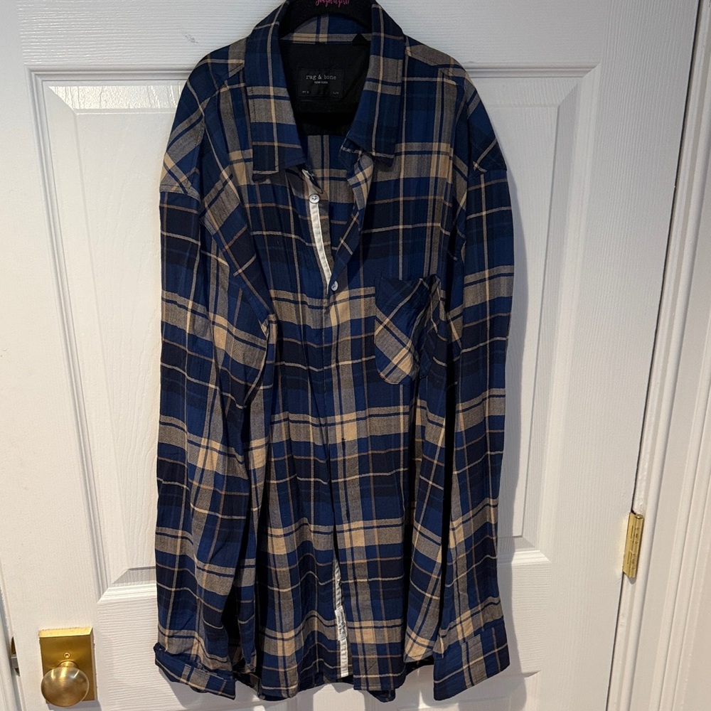 Rag & Bone Navy and Beige Plaid Shirt